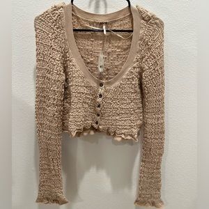 NWT Free People Tan Cropped Sweater Top W/ Buttons